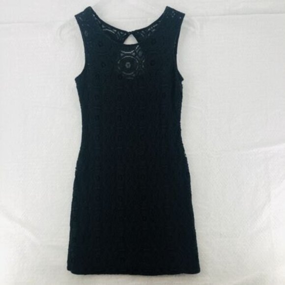 Black Lace Bodycon Sheath Dress Small Sleeveless Lined Keyhole Back As You Wish - Picture 1 of 11
